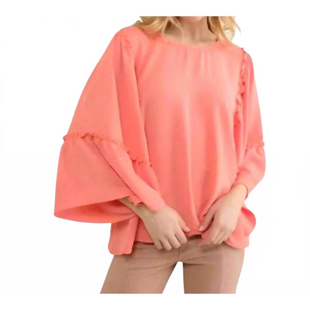 NEW 143 STORY ruffle flare sleeves top in orange